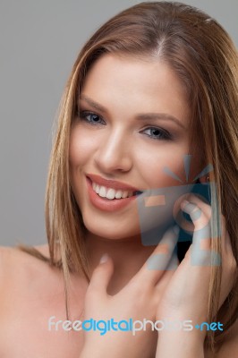 Beauty Face With Blue Eyes Stock Photo