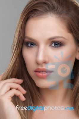 Beauty Face With Blue Eyes Stock Photo