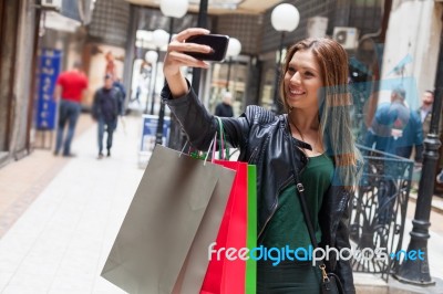 Beauty Teenager Taking A Selfie Stock Photo