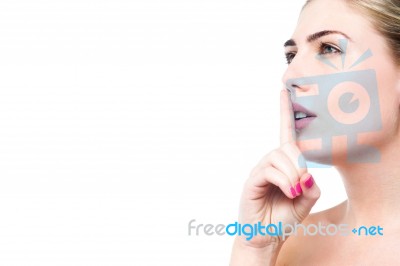 Beauty Woman Gesturing Silence Stock Photo