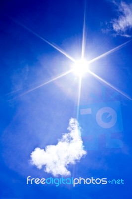 Beautyful Blue Sky With  Cloud And Sun Stock Photo