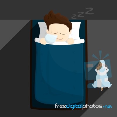 Bed Sleep Time Salary Man Cartoon Lifestyle Illustration Stock Image