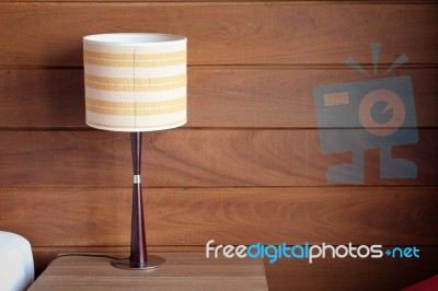 Bedside Lamp On Bedroom Stock Photo