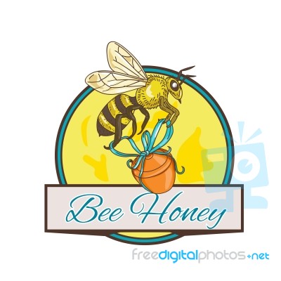 Bee Carrying Honey Pot Circle Drawing Stock Image