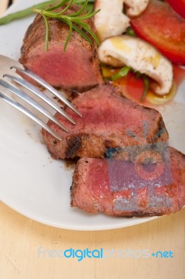 Beef Filet Mignon Grilled With Vegetables Stock Photo