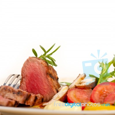 Beef Filet Mignon Grilled With Vegetables Stock Photo