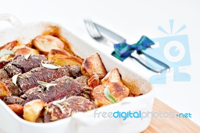 Beef Olives With Vegetables Stock Photo