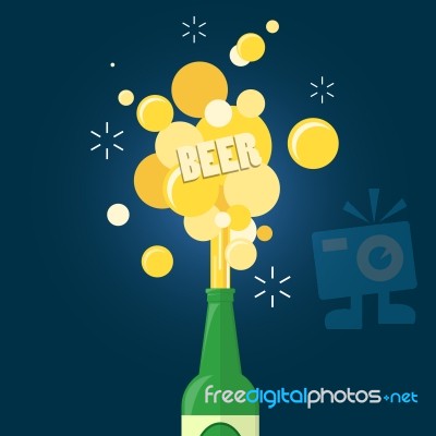 Beer And  Text Gushing From Bottle Stock Image