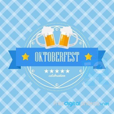 Beer Festival Oktoberfest Badge On Blue Background Pattern Stock Image