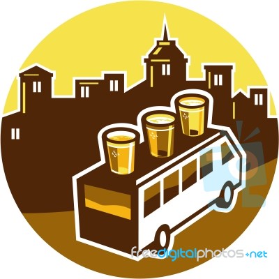 Beer Flight Glass On Van Buildings Circle Retro Stock Image