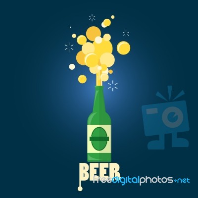 Beer Gushing From Bottle With Text Stock Image