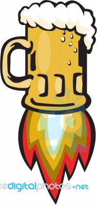 Beer Mug Rocket Ship Blasting Retro Stock Image