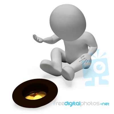 Begging Coins Means Financial Cash And Needy 3d Rendering Stock Image