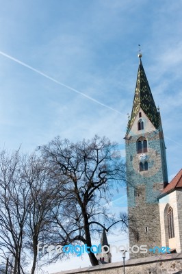 Belfry Of The Parish Church In Villanders Stock Photo