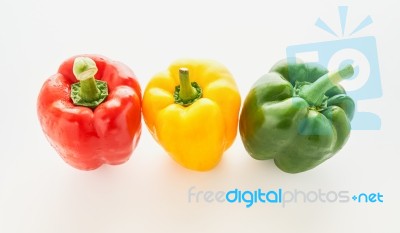 Bell Pepper Is A Group Of Many Colors On A White Background Stock Photo