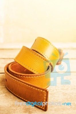 Belt On A Wooden Stock Photo