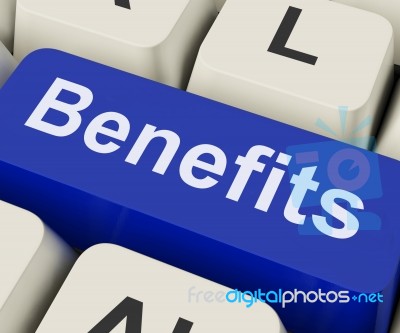 Benefits Key Means Advantage Or Reward
 Stock Image