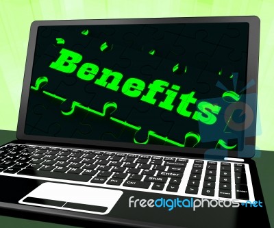 Benefits On Laptop Showing Monetary Compensations Stock Image