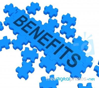 Benefits Puzzle Shows Company Rewards Stock Image