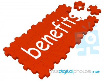 Benefits Puzzle Shows Compensations Stock Image