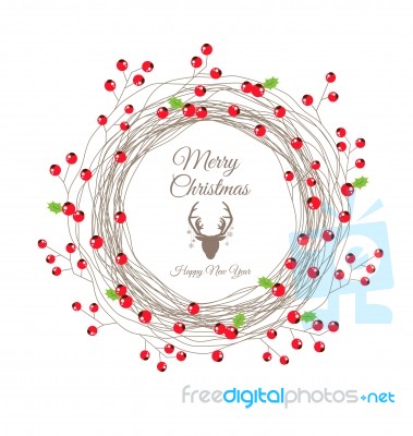 Berry Christmas Wreath For Happy New Year Card Stock Image