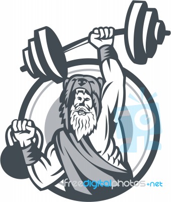 Berserker Lifting Barbell Kettlebell Circle Retro Stock Image