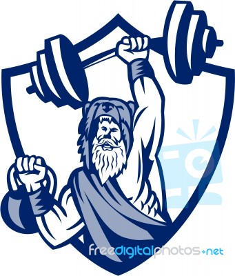 Berserker Lifting Barbell Kettlebell Crest Retro Stock Image