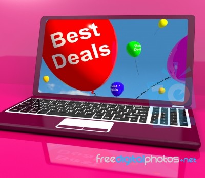 Best Deals Balloons On Computer Representing Discounts Online Stock Image