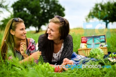 Best Friends Having A Picnic Stock Photo