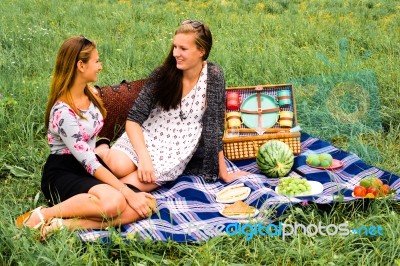 Best Friends Having A Picnic Stock Photo