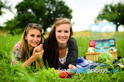 Best Friends Having A Picnic Stock Photo