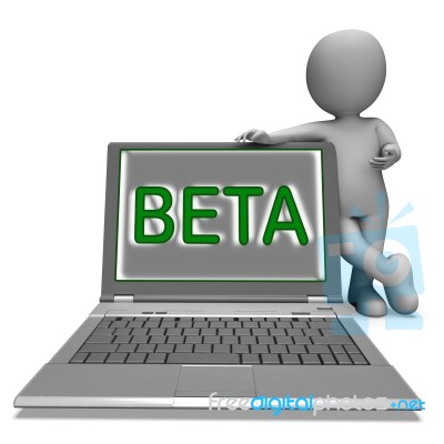 Beta Character Laptop Shows Trial Software Or Development On Int… Stock Image