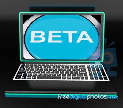 Beta On Laptop Shows Online Trial Software Or Development Stock Image