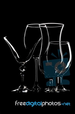 Beverage Glassware On Black Background Stock Photo