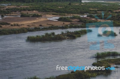 Bharatha River With Little Water And Green Grass Stock Photo