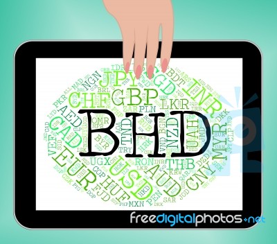 Bhd Currency Means Bahraini Dinar And Banknote Stock Image