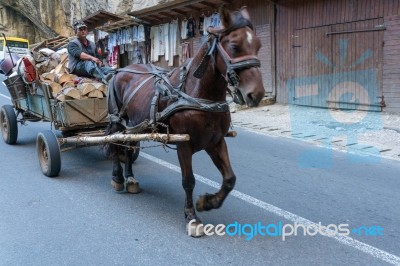 Bicaz Gorge, Moldovia/romania - September 19 : Man With Horse An… Stock Photo