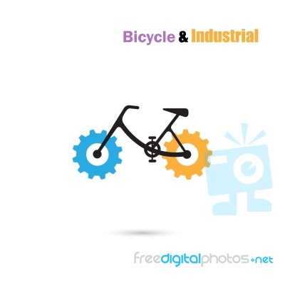 Bicycle Logo Design Icon And Gear Sign.bicycle Rider Silhouette Sign Stock Image