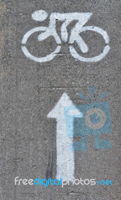 Bicycle Road Sign And Arrow Stock Photo