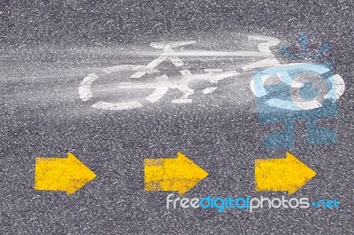 Bicycle Sign On Road Stock Photo