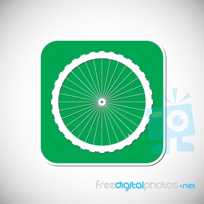 Bicycle Wheel Icon. Green Square Frame.  Illustration Stock Image