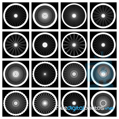 Bicycle Wheel Icon Set. Black Square Shape.  Illustration Stock Image