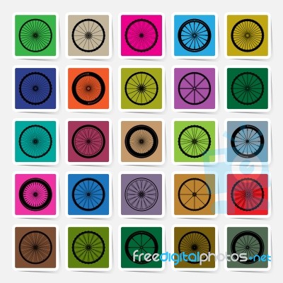 Bicycle Wheels Square Sticker Set  Illustration Stock Image