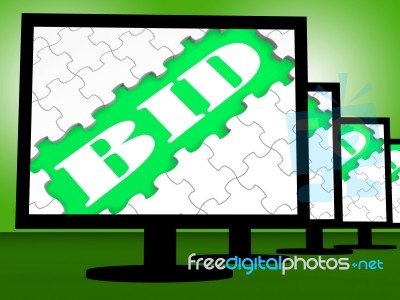 Bid On Monitors Shows Bidder Bidding Or Auction Stock Image