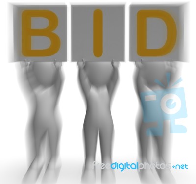 Bid Placards Shows Auction Bidder And Auctioning Stock Image