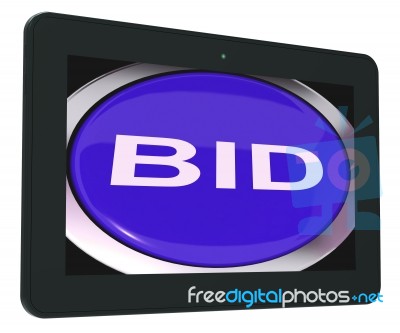 Bid Tablet Shows Online Auction Or Bidding Stock Image