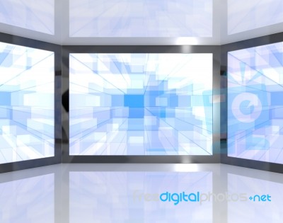 Big Blue TV Monitors Wall Mounted Stock Image