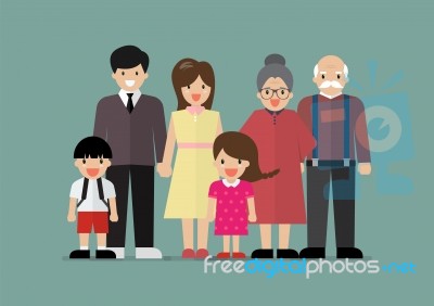 Big Family Together In Flat Style Stock Image