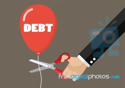 Big Hand Cutting Debt Balloon String With Scissors Stock Image