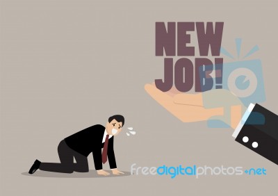 Big Hand Give A New Job To Desperate Businessman Stock Image